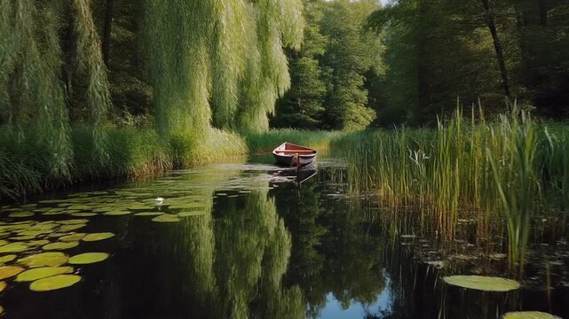 Cinematic Slow Glide Narrow Canal Spreewald Biosphere Reserve Brandenburg Germany Forest Loop