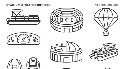 Stadium and Transport Icons: Vector Line Art Collection © mila