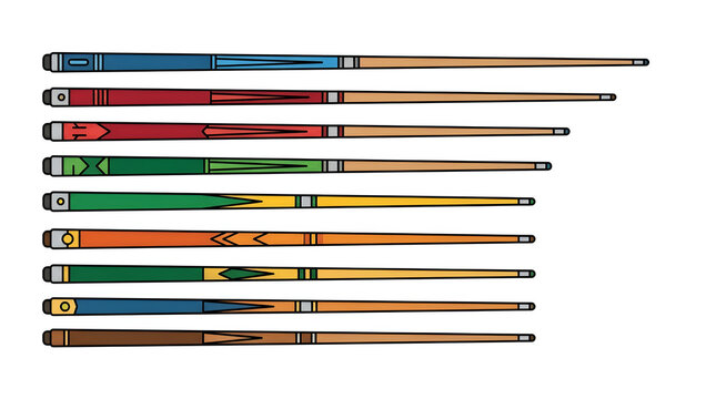 Professional billiard pool cue vector set with various designs