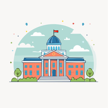 Illustration of a Government Building with a Dome and Columns