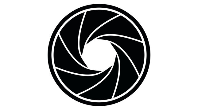 Camera lens aperture shutter iris symbol with filled blades.