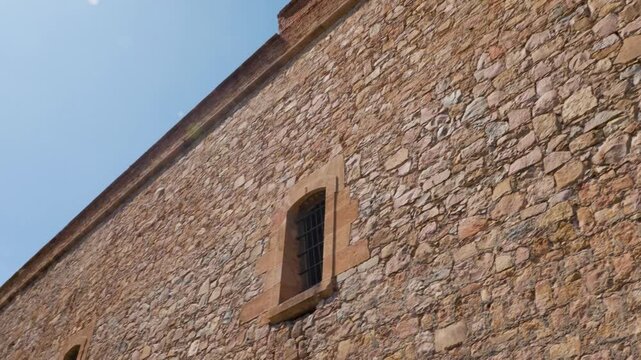 Barcelona Spain Stone Wall Exterior of Montjuic Castle