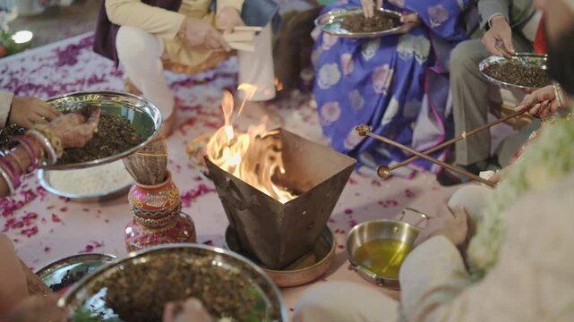 Indian Wedding Rituals with Bride and Groom Performing Sacred Traditions, Pheras, Mandap Ceremony, and Cultural Marriage Customs