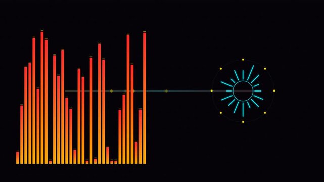 Dynamic motion of colorful audio waveform visualization in a high-tech digital environment.