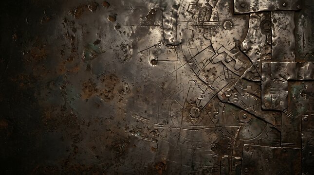 Dark rusty metallic texture with industrial gears and clockwork