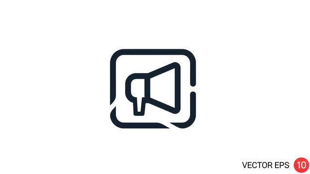 Minimalist icon depicting a megaphone within a rounded square