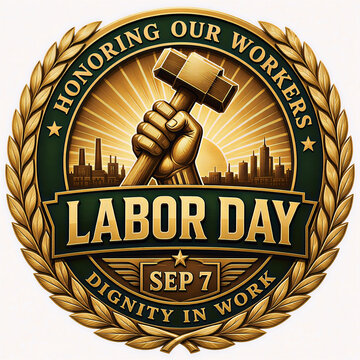 Labor day victory seal logo with laurel wreath