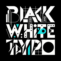 Obraz premium Modern Abstract Geometric Typography Design with Black White and Cyan Accents.