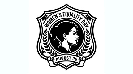 Obraz premium Circular badge with woman's profile and laurel wreath for Women's Equality Day.