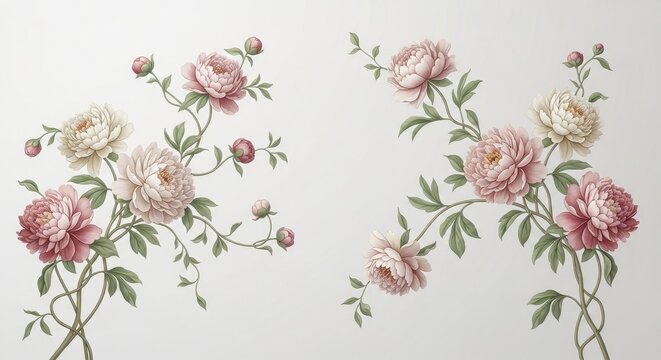 Elegant peony flower bouquet illustration vintage france pattern with illustration france pattern