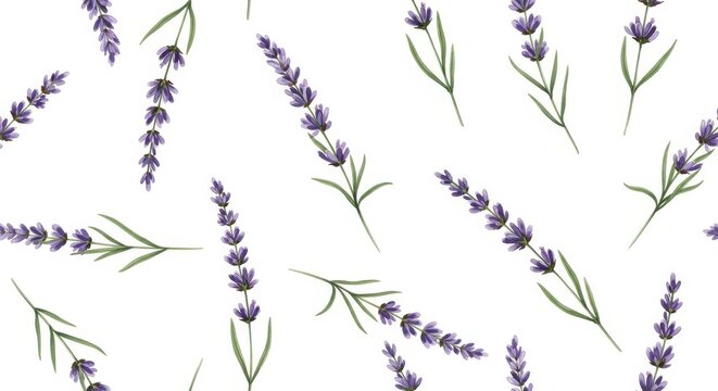 Watercolor lavender sprigs botanical illustration france pattern with lavender france pattern