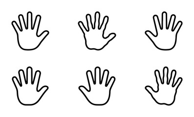 Fototapeta premium Set of Six Simple Outline Hand Icons, Vector Graphics, Human Palm Symbols for Communication and Stop Gestures