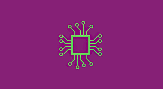 Green CPU processor chip icon on purple background
