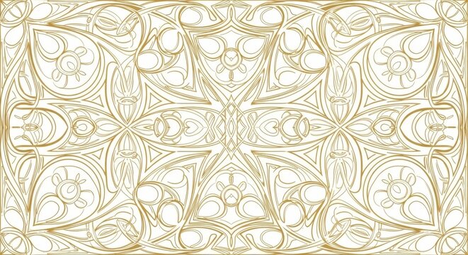 Intricate golden baroque damask flourish design on white background france pattern