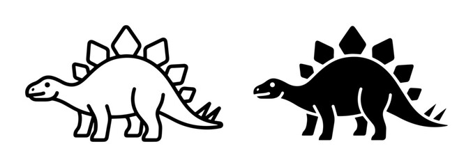 2 Stegosaurus icons, outline and silhouette, for prehistoric themes © Sathi