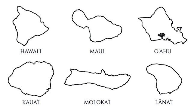 Hawaiian Islands Outline Maps: Hawaii, Maui, Oahu, Kauai, Molokai, Lanai
