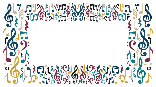 Musical notes border and frame for creative design decoration background element.