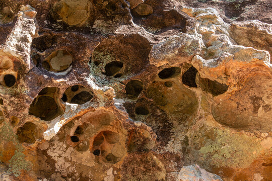 Honeycomb Weathered Rock Formation with Natural Erosion Patterns