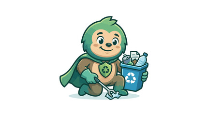 Obraz premium cartoon monkey superhero recycling waste