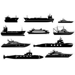 Obraz premium Black and white illustration of various ships and boats.