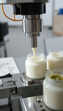 Robotic system for efficiently sealing jars with cream.