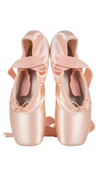 Pair of pink ballet pointe shoes with satin ribbons, dancewear and performer's essential transparent background