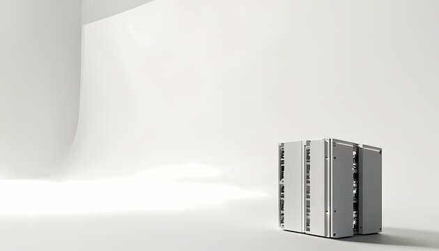 Low angle photography of white server rack block for cloud computing