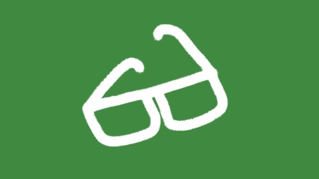 Eyeglasses smart vision frame hand-drawn cartoon graphic with chalk outline glasses and intelligent search notification icon isolated on green screen background for data overview line art element.