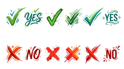 Set of Checkmarks and Crosses, Yes and No Symbols, Decision Making Icons © budi