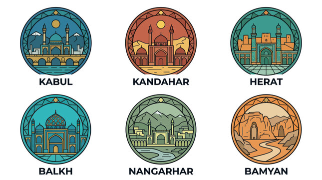 Afghanistan Cities Icons: Kabul, Kandahar, Herat, Balkh, Nangarhar, Bamyan