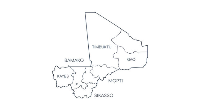 Mali Map Outline with Major Cities Labeled
