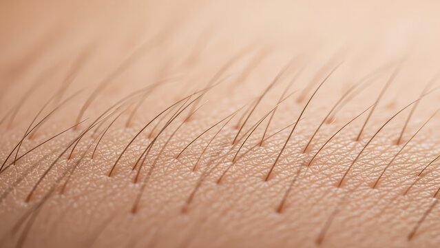 Close-up view of human skin with short, fine hairs and visible follicles.