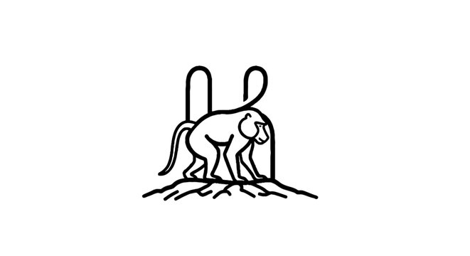 Minimalist line art drawing of a monkey.