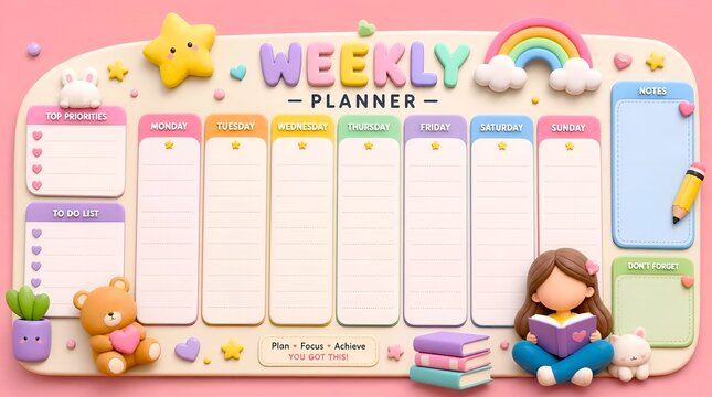 Weekly Planner with Cute Girl for Organization