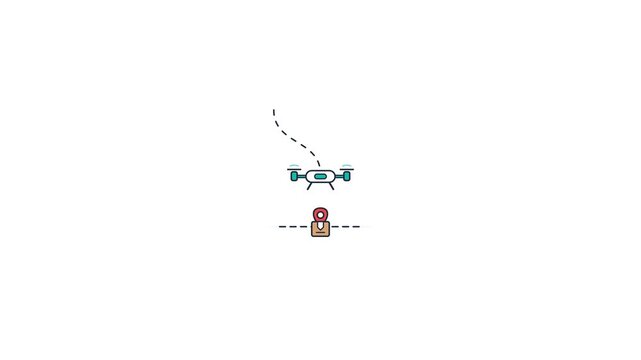 Automated Delivery Drone Flying with Package to Destination Pin Looping Animation