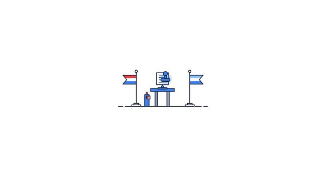 Cross-Border Customs Clearance with Document Stamp and Checkpoint Gate Looping Animation