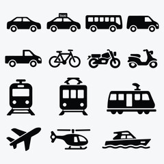 Transportation Icons Set Cars, Bus, Airplane, and Mor © MdSaiful