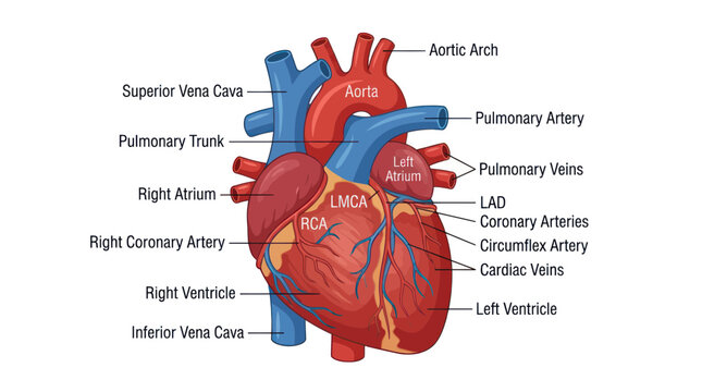 Human Heart Anatomy Diagram with Labels - Medical Illustration