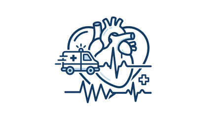 Naklejka premium Ambulance Car and Heartbeat Line Icon - Medical Emergency Concept