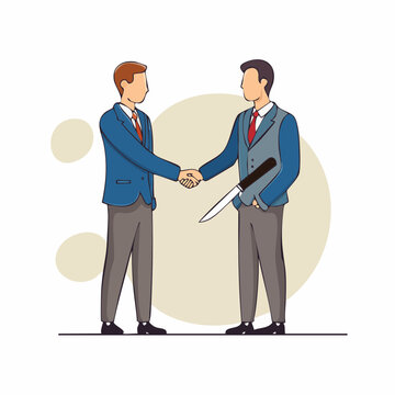 Businessman Hiding Knife Behind Back During Handshake