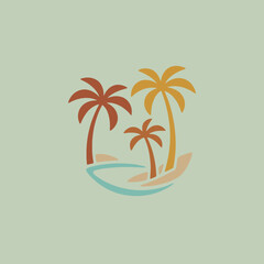 Obraz premium A simple illustration of three palm trees on a sandy beach