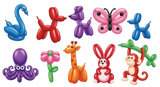 Balloon animals, colorful twisted models, inflatable toys, party decorations, 10 designs
