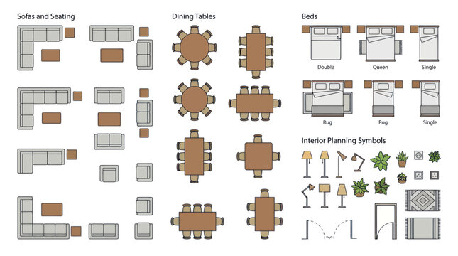 Interior Design Planning Symbols: Furniture Layout Icons