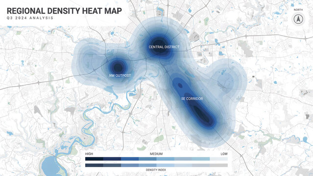 Regional Density Heat Map Illustration Depicts Population Distribution Over A Geographic Area With Color Gradient heatmap vector data visualization analysis