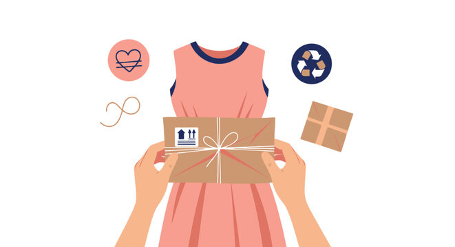 Hands holding package with dress and accessories.