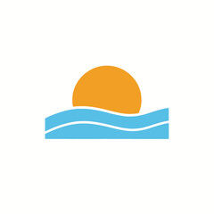 Fototapeta premium Sunrise over ocean waves, minimalist graphic
