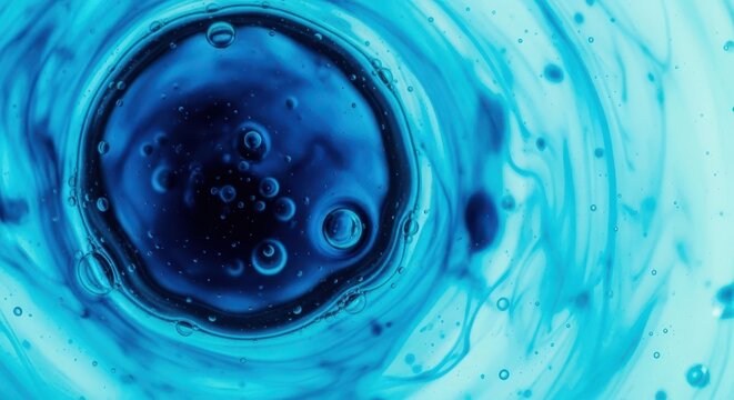 Abstract macro image of liquid or fluid in eerie, sickly blue and cyan colors. Concept of contamination, cold, and disease, virus, design, liquid