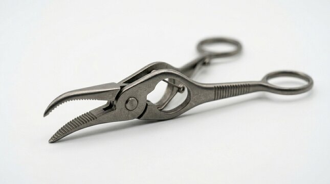 Bulldog Vascular Clamp Titanium on White Macro &mdash; Vascular Surgery Microsurgery Instrument Commercial Stock Photo
