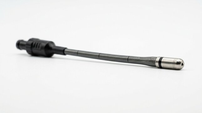 Cryobiopsy Lung Probe on White Background Macro &mdash; Pulmonology Bronchoscopy Medical Device Stock Photo