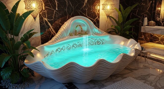 Decorative Giant Clam Shell Fountain with LED Lights.